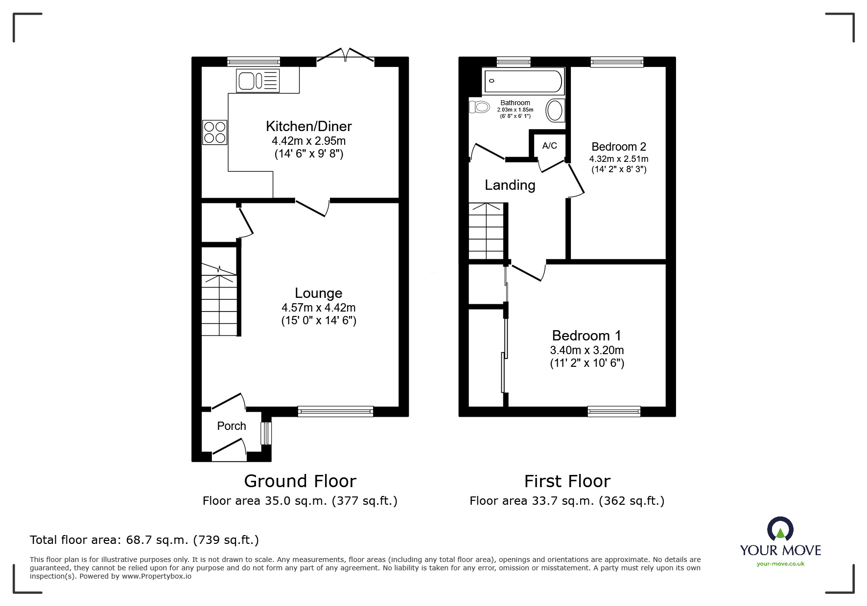 Floorplan of 2 bedroom Semi Detached House for sale, Shepherds Walk, Bromsgrove, Worcestershire, B60