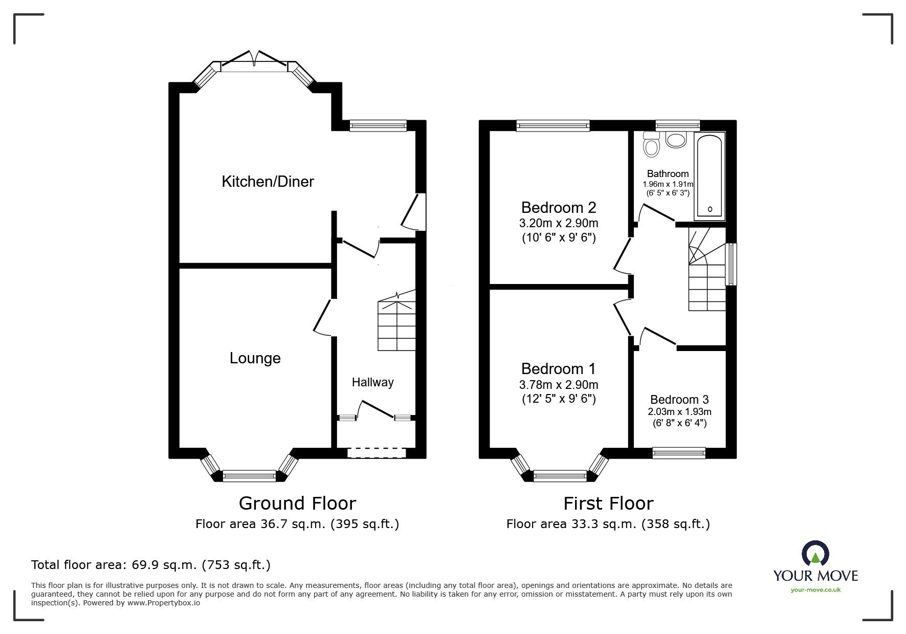 Floorplan of 3 bedroom Semi Detached House for sale, Torre Avenue, Birmingham, West Midlands, B31