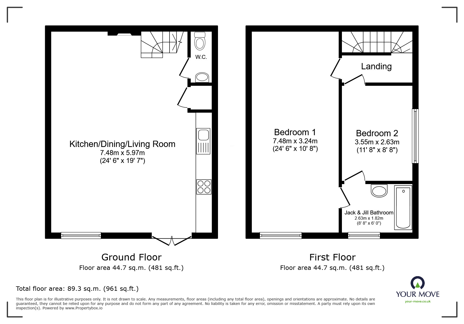 Floorplan of 2 bedroom Mid Terrace House for sale, Santridge Lane, Bromsgrove, Worcestershire, B61
