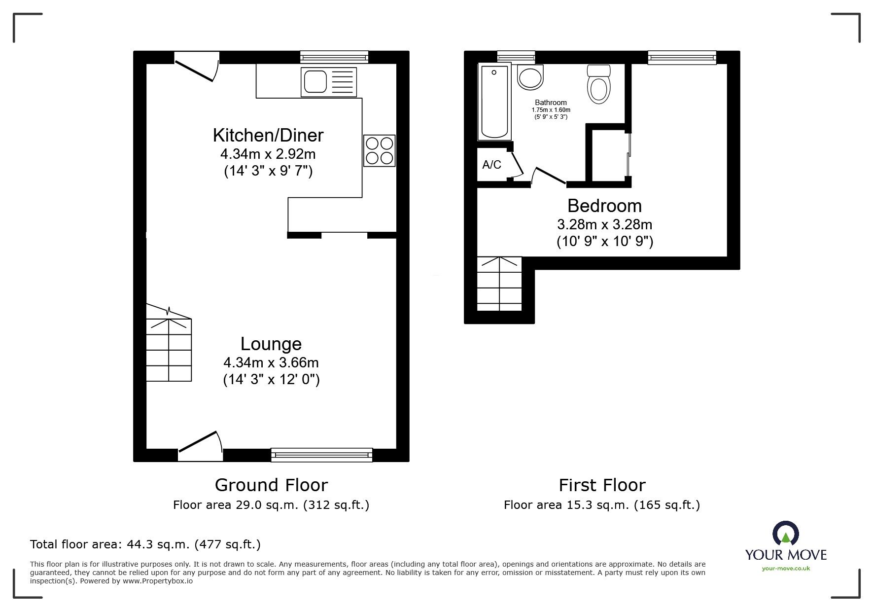 Floorplan of 1 bedroom End Terrace House for sale, Kingston Close, Droitwich, Worcestershire, WR9