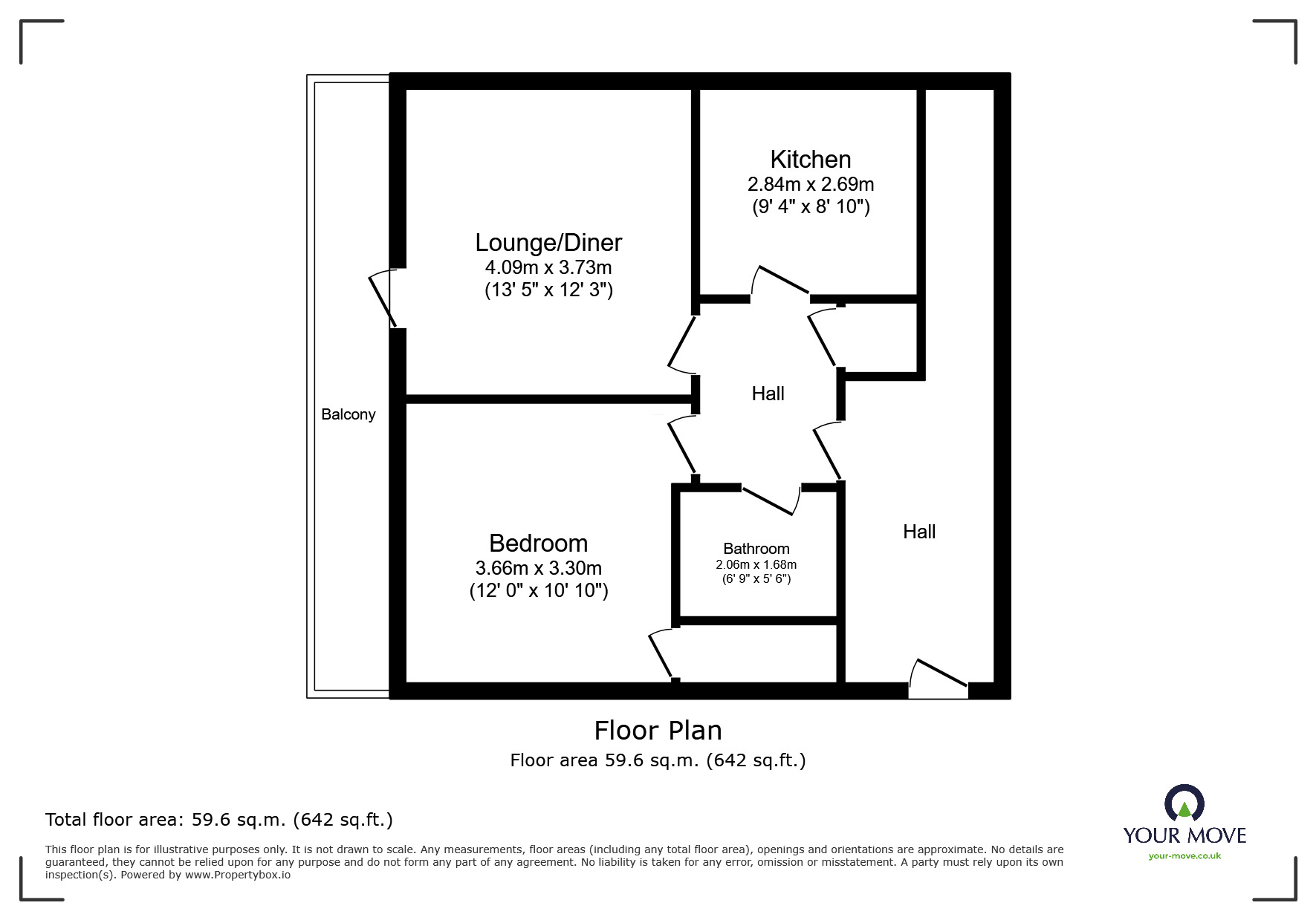 Floorplan of 1 bedroom Flat to rent, Woodrow Centre, Redditch, Worcestershire, B98