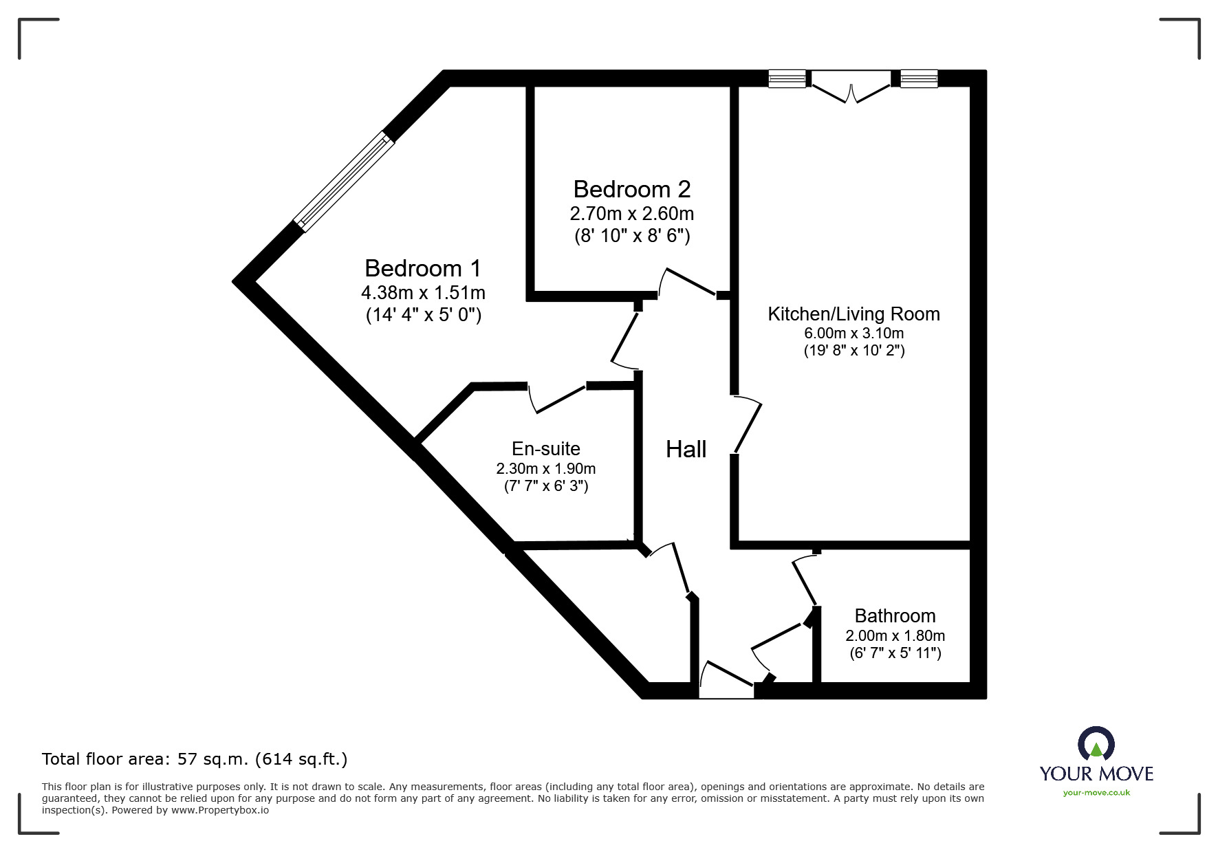 Floorplan of 2 bedroom Flat for sale, Hedgerow Close, Redditch, Worcestershire, B98
