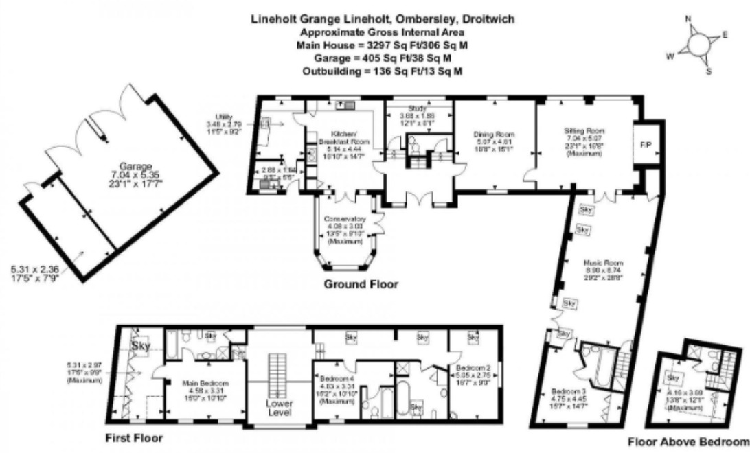 Floorplan of 5 bedroom Detached House to rent, Lineholt Grange, Ombersley, Worcestershire, WR9