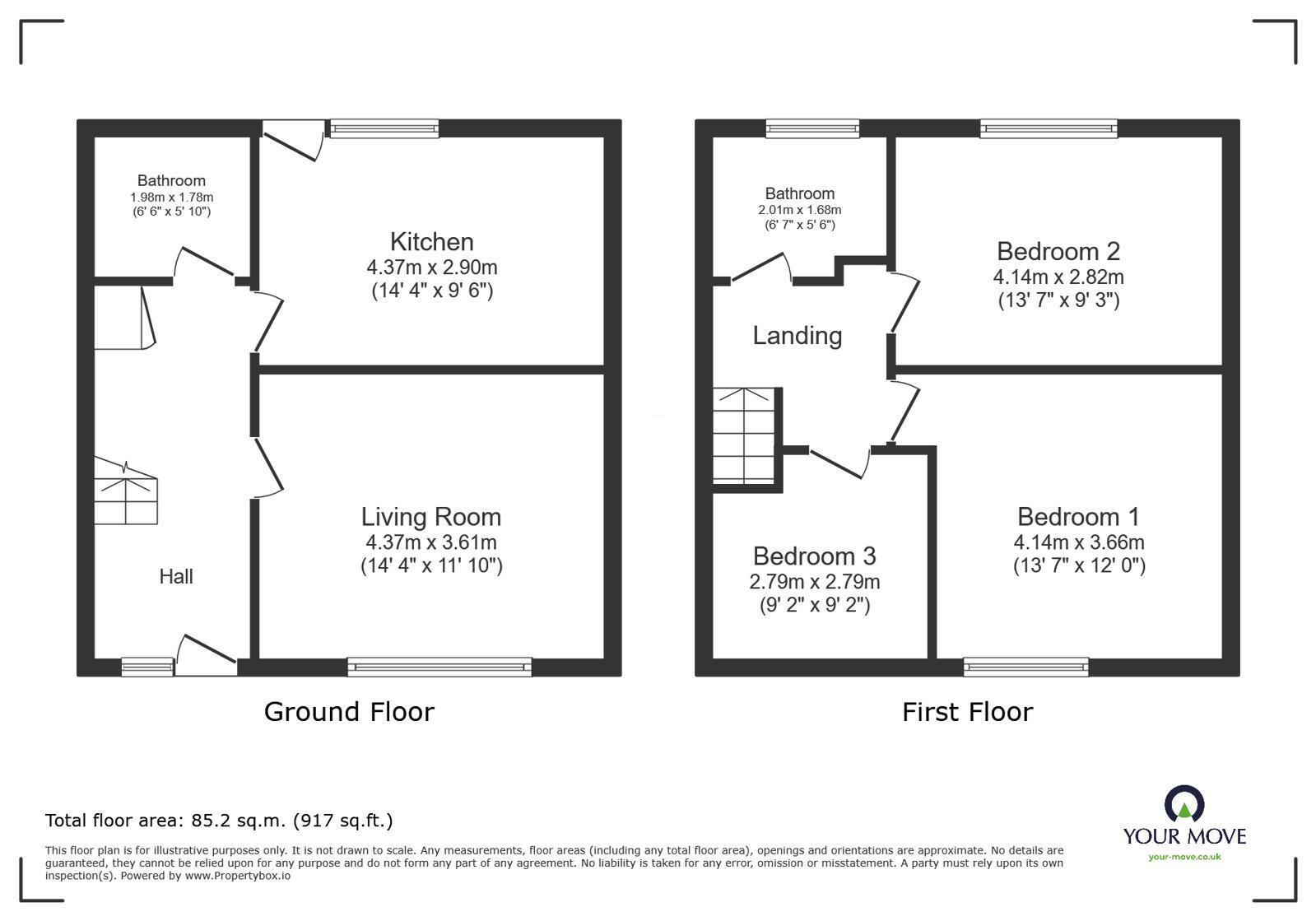 Floorplan of 3 bedroom Mid Terrace House to rent, Shelley Close, Catshill, Worcestershire, B61