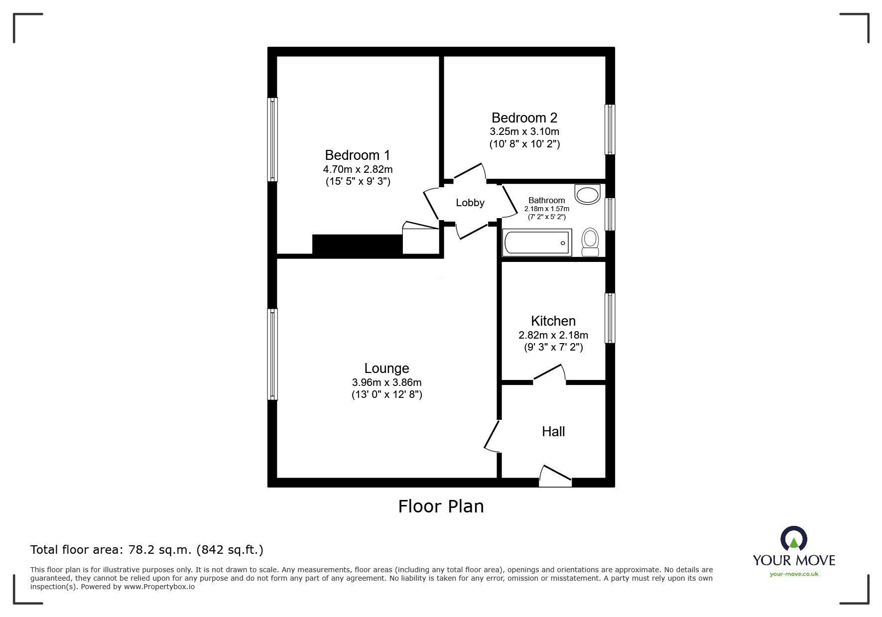 Floorplan of 2 bedroom Flat for sale, Foxwalks Avenue, Worcestershire, B61