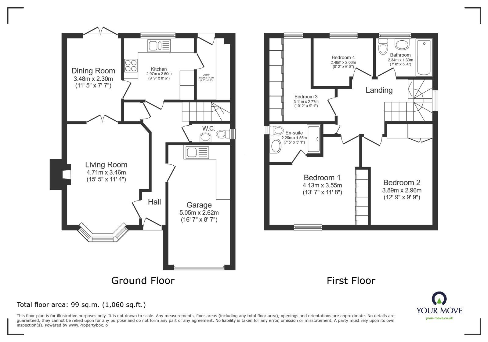 Floorplan of 4 bedroom Detached House for sale, Old Stratford Road, Bromsgrove, Worcestershire, B60
