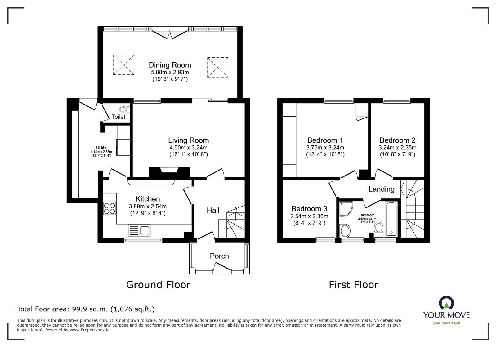 Floorplan of 3 bedroom Semi Detached House for sale, Ryefields Road, Stoke Prior, Worcestershire, B60