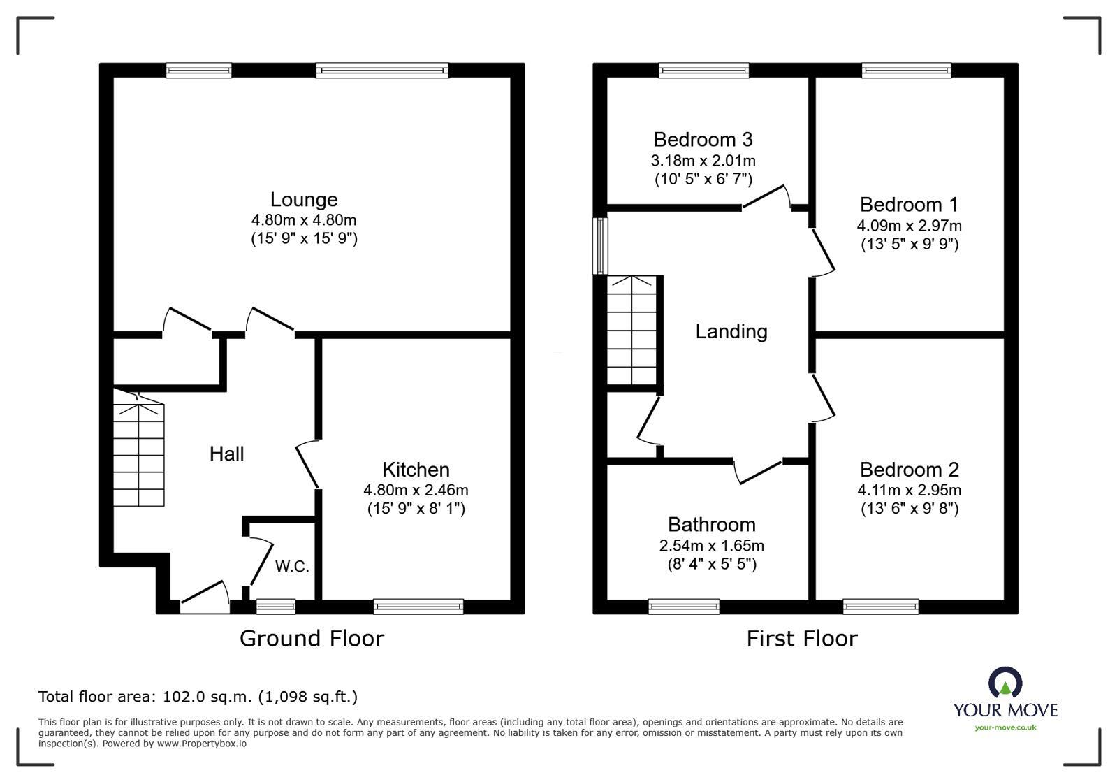 Floorplan of 3 bedroom Mid Terrace House to rent, Pennine Road, Bromsgrove, Worcestershire, B61