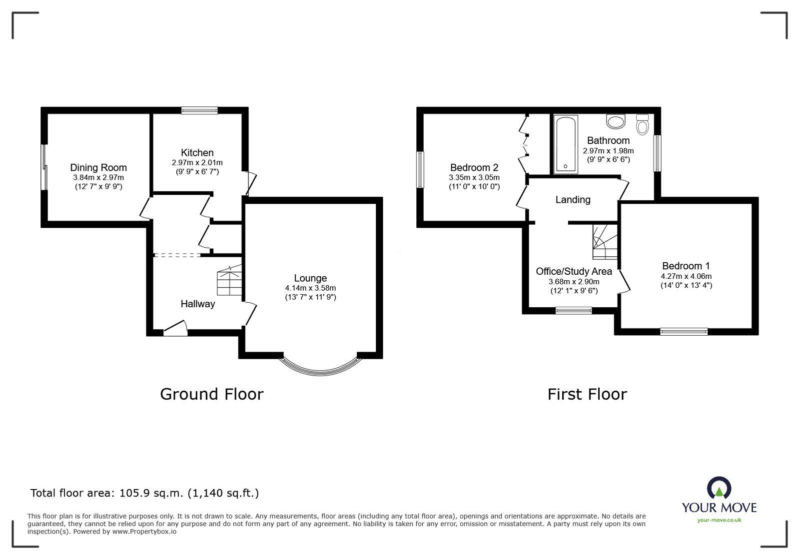 Floorplan of 2 bedroom Mid Terrace House for sale, Rock Hill, Bromsgrove, Worcestershire, B61