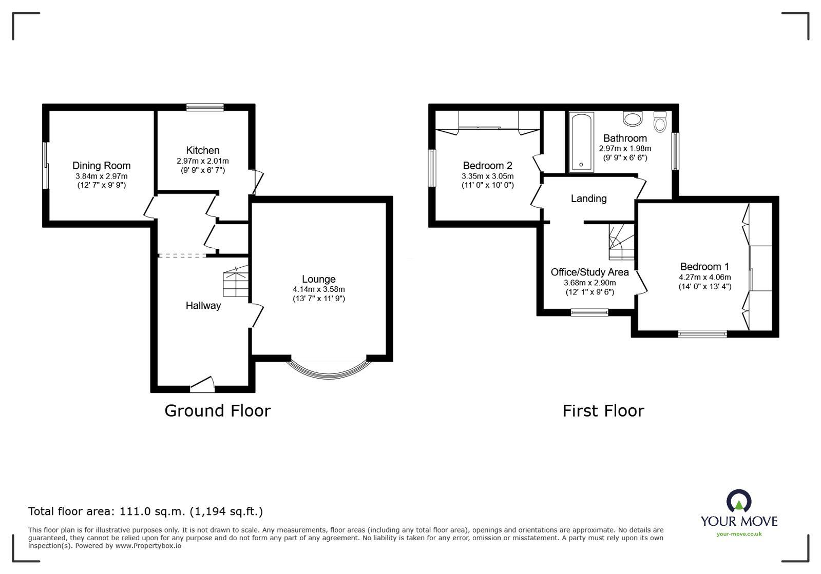 Floorplan of 2 bedroom Mid Terrace House for sale, Rock Hill, Bromsgrove, Worcestershire, B61