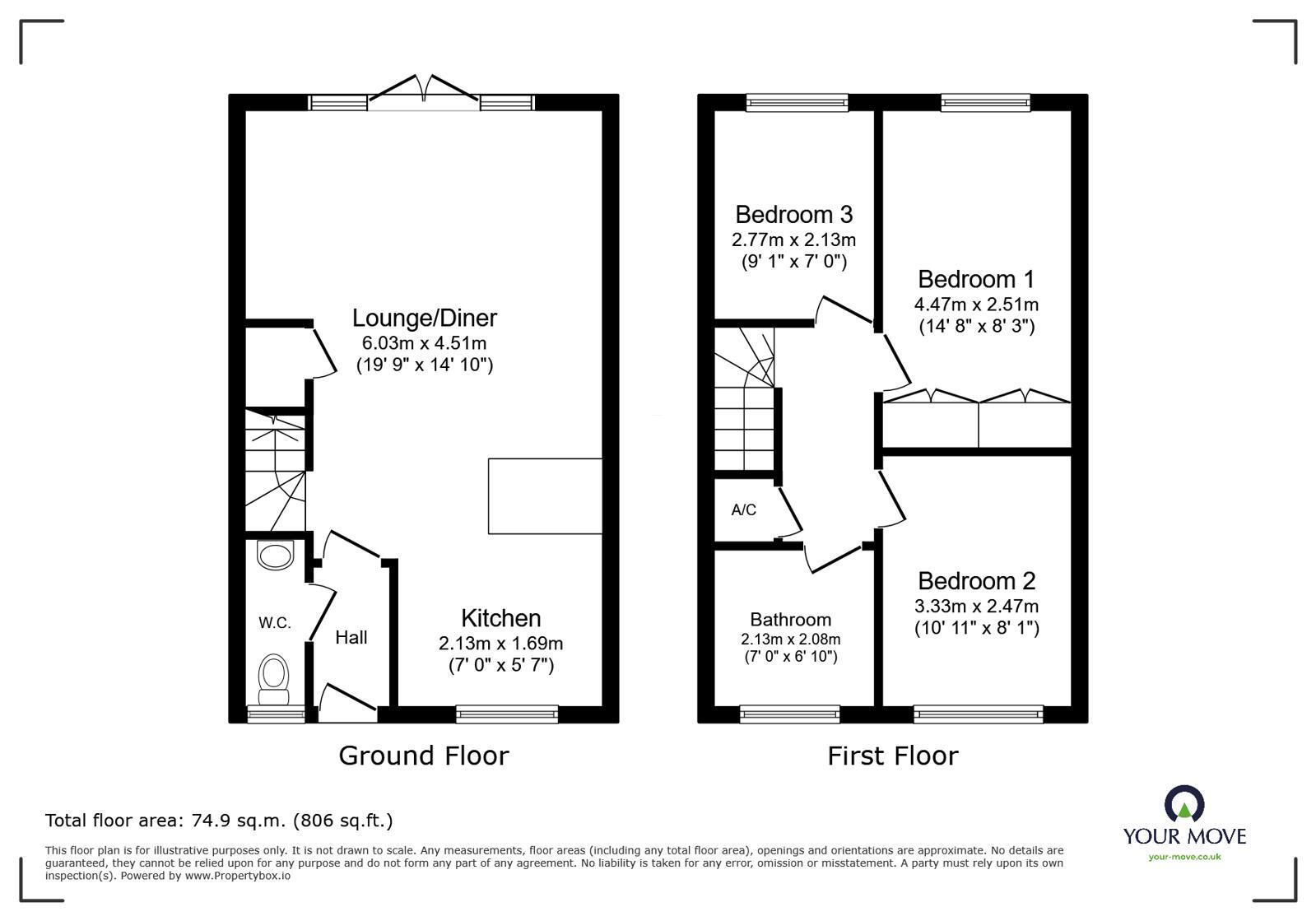 Floorplan of 3 bedroom Mid Terrace House for sale, Kingcup Close, Catshill, Worcestershire, B61