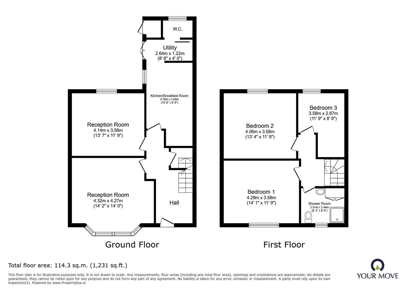 Floorplan of 3 bedroom Mid Terrace House for sale, South Crescent, Bromsgrove, Worcestershire, B60