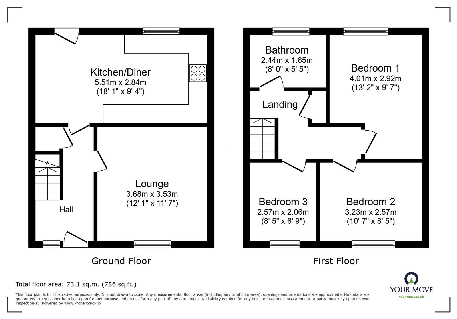 Floorplan of 3 bedroom End Terrace House to rent, Shelley Close, Catshill, Worcestershire, B61