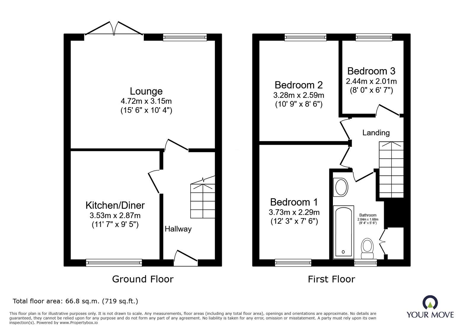 Floorplan of 3 bedroom End Terrace House for sale, Windsor Close, Frankley, Birmingham, B45