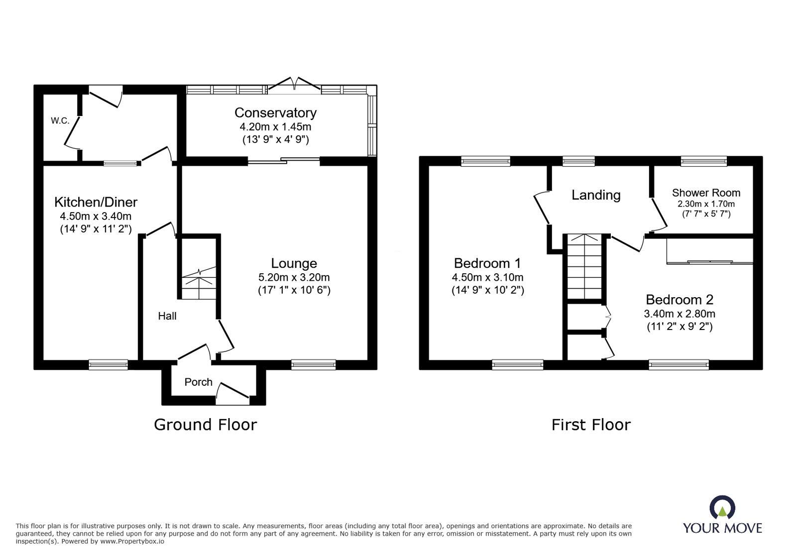 Floorplan of 2 bedroom Mid Terrace House to rent, Catherine Close, Bromsgrove, Worcestershire, B60