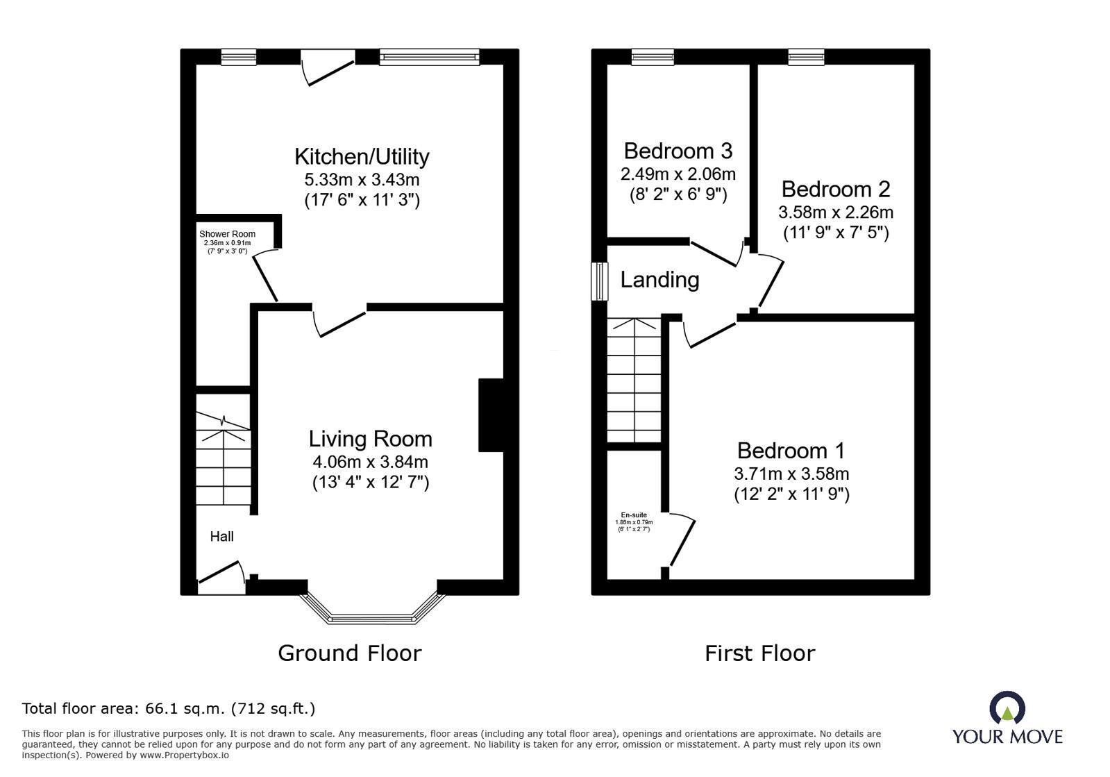 Floorplan of 3 bedroom End Terrace House to rent, Barnsley Road, Bromsgrove, Worcestershire, B61