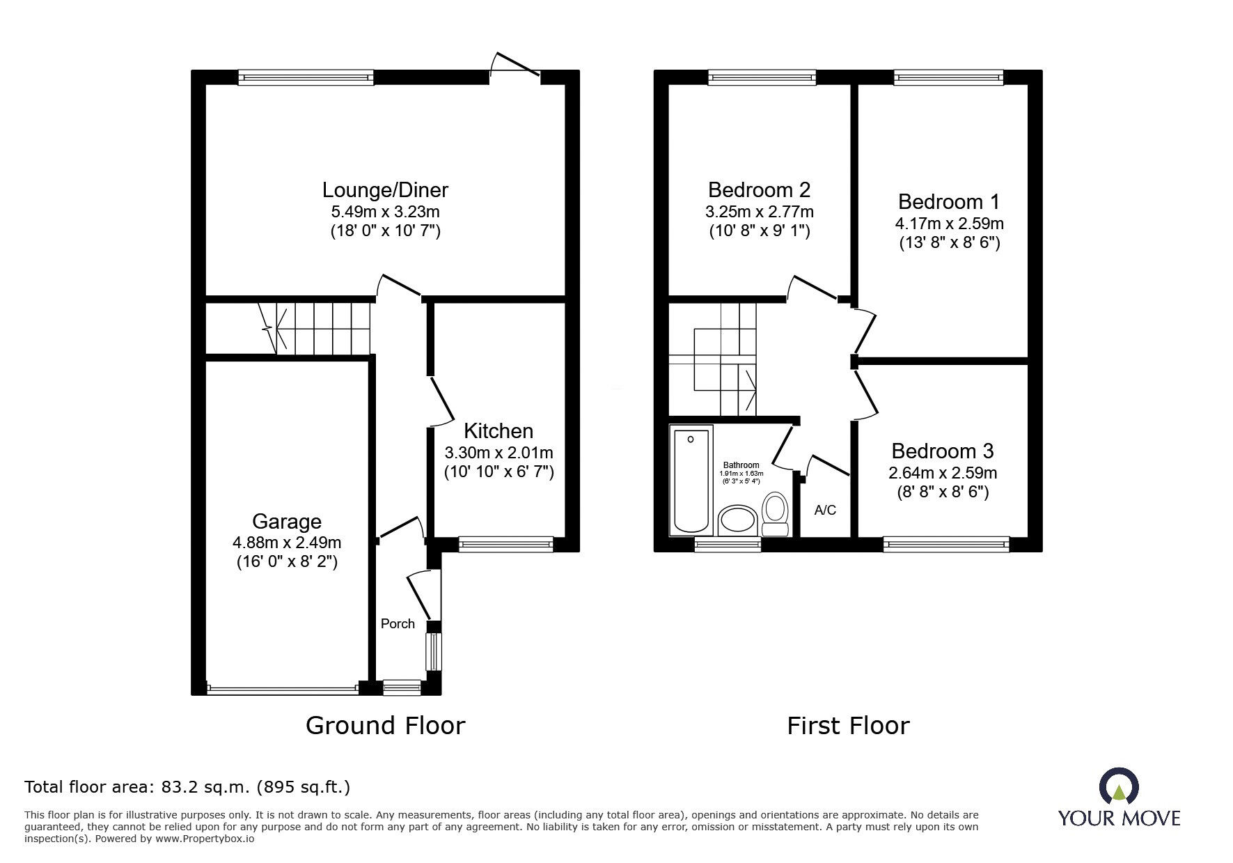 Floorplan of 3 bedroom Semi Detached House for sale, Coniston Close, Bromsgrove, Worcestershire, B60