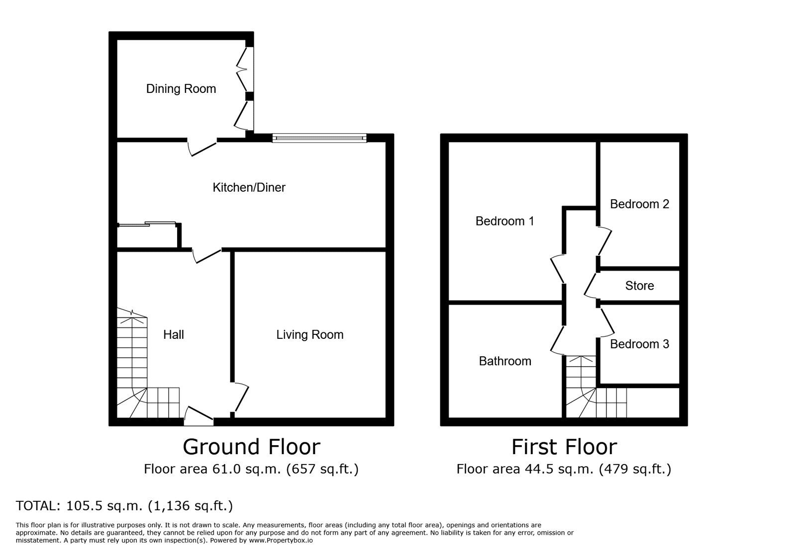 Floorplan of 3 bedroom Mid Terrace House to rent, Wesley Walk, Bromsgrove, Worcestershire, B60
