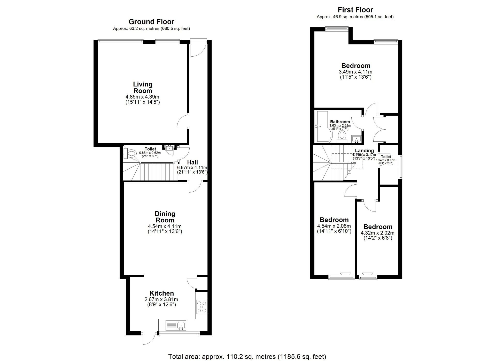 Floorplan of 3 bedroom End Terrace House for sale, Grove Avenue, Moseley, West Midlands, B13