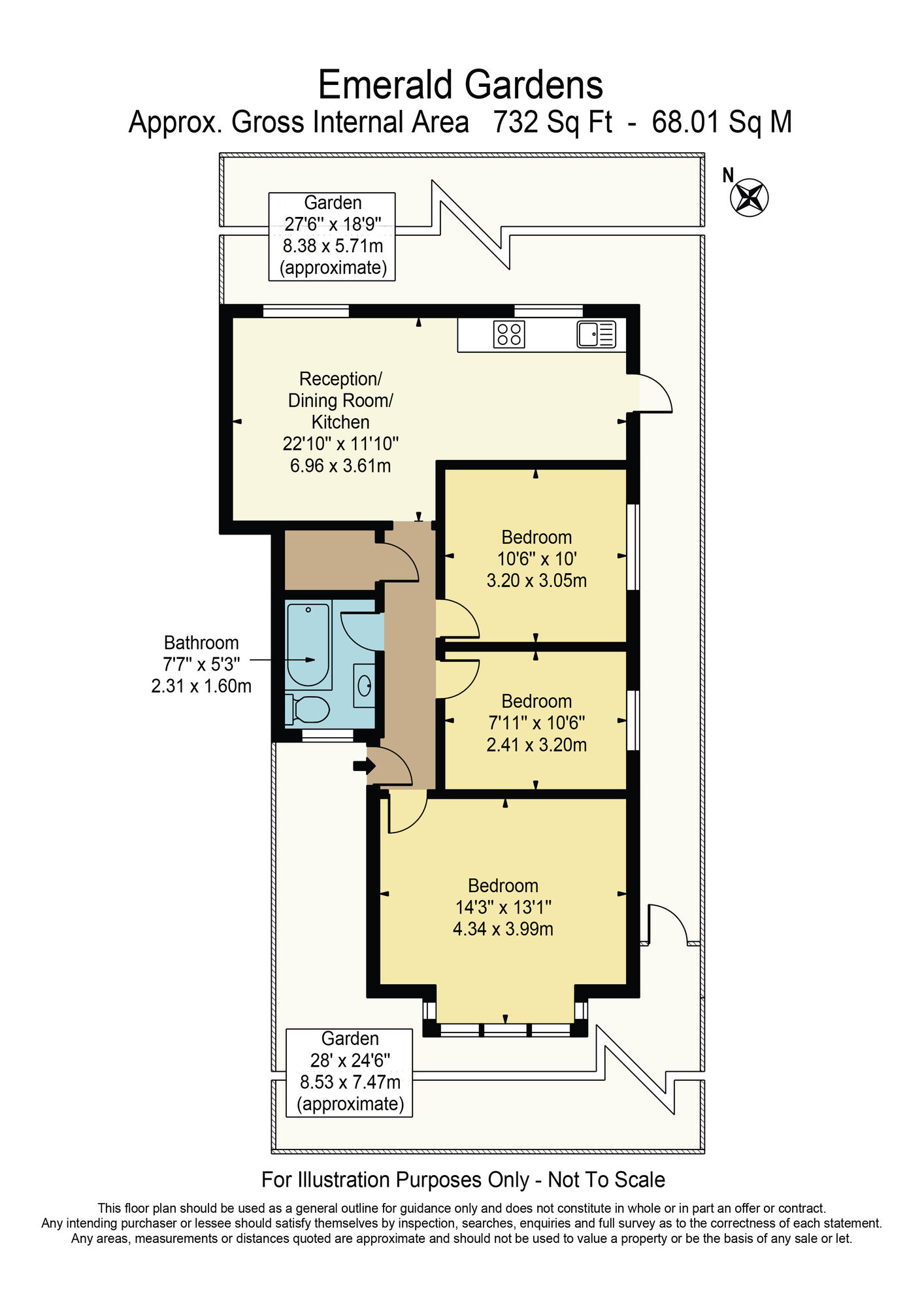 Floorplan of 3 bedroom Flat for sale, Emerald Gardens, Essex, RM8