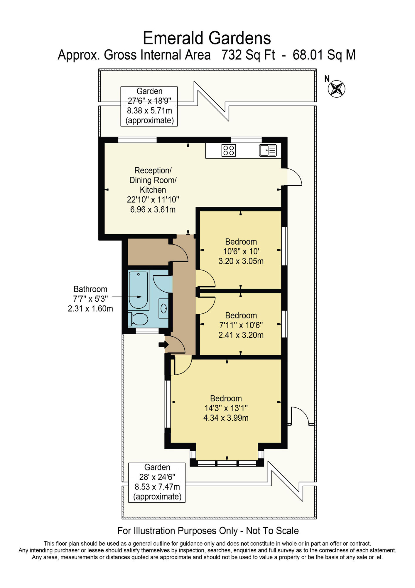 Floorplan of 3 bedroom Flat for sale, Emerald Gardens, Essex, RM8