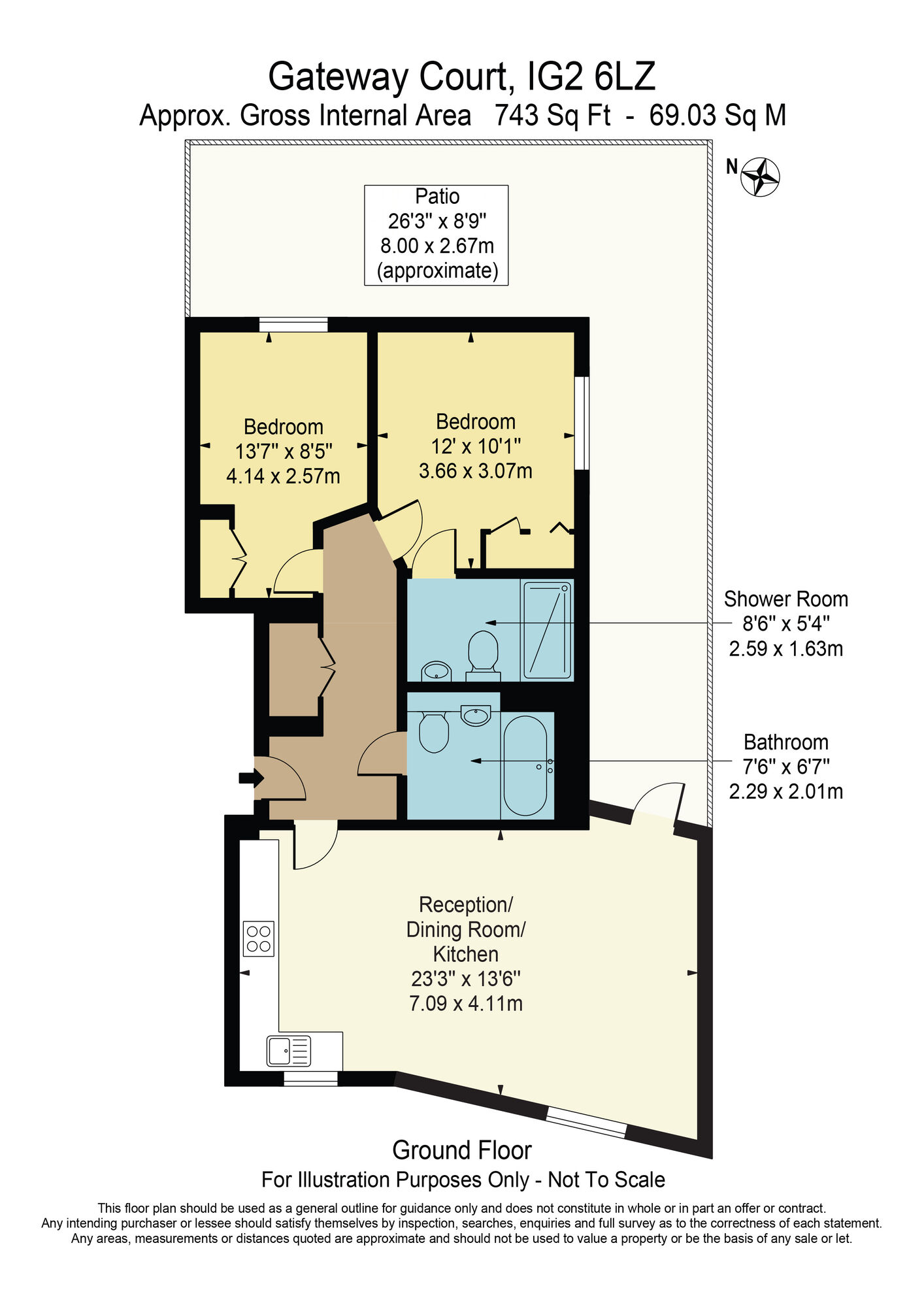 Floorplan of 2 bedroom  Flat for sale, Gateway Court, 5-7 Parham Drive, Gants Hill, IG2