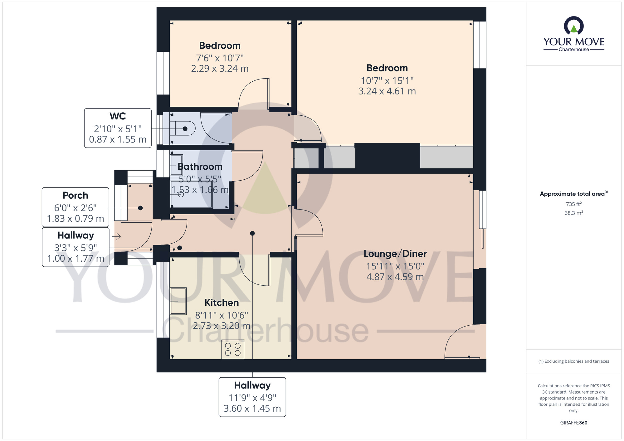 Floorplan of 2 bedroom End Terrace Bungalow for sale, Kilndown Gardens, Cliftonville, Kent, CT9