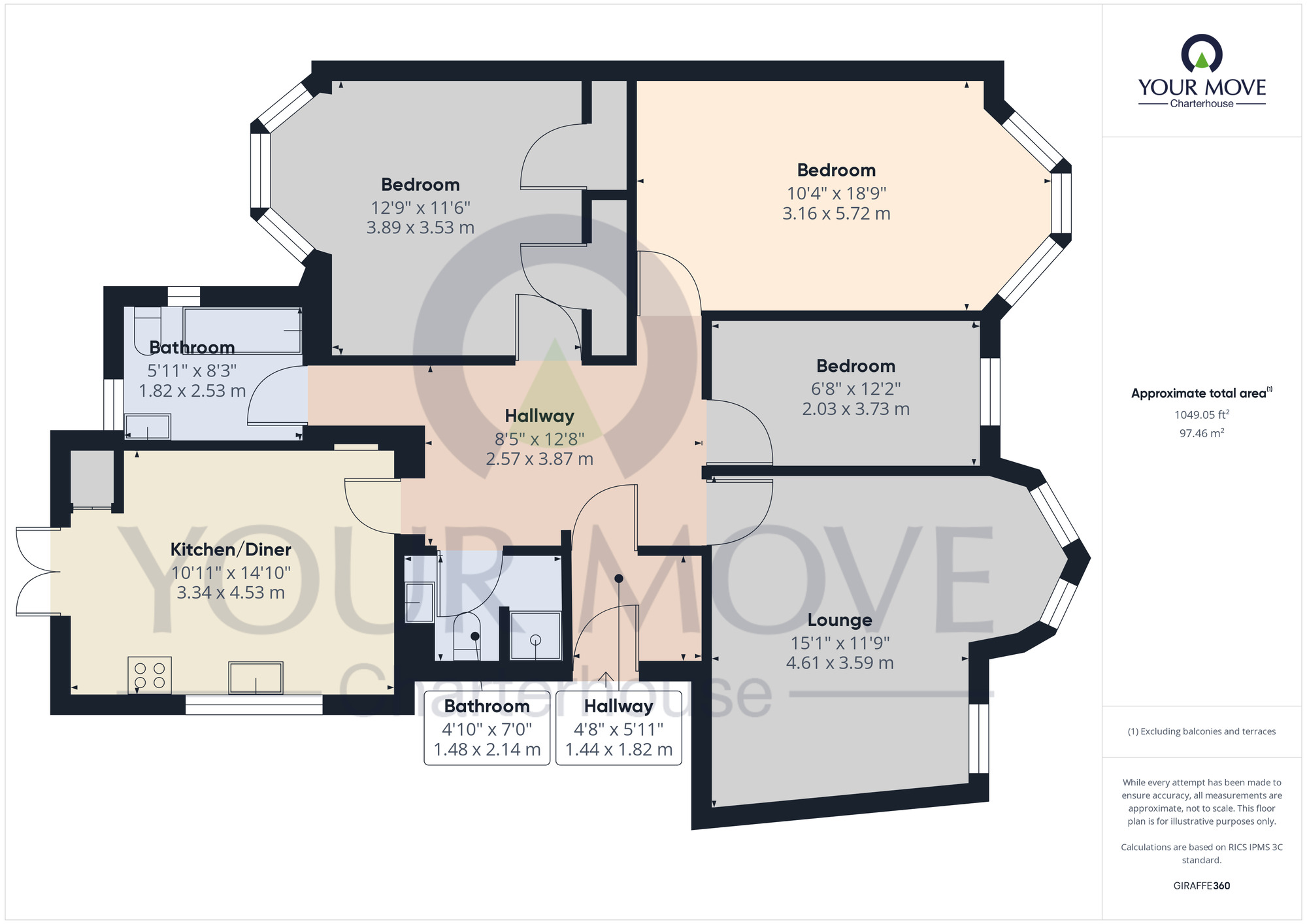 Floorplan of 3 bedroom Flat for sale, Marine Gardens, Margate, Kent, CT9