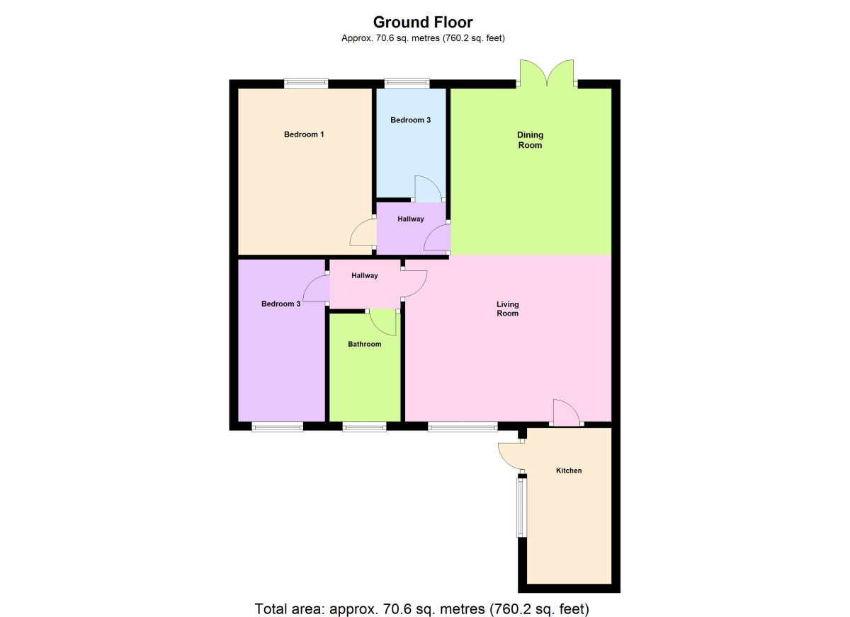 Floorplan of 3 bedroom Mid Terrace Bungalow to rent, Grange Street, Delves Lane, County Durham, DH8