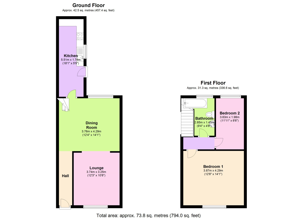 Floorplan of 2 bedroom Mid Terrace House to rent, Seymour Street, Consett, County Durham, DH8