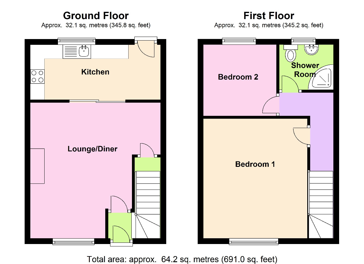 Floorplan of 2 bedroom Mid Terrace House to rent, Edith Street, Consett, County Durham, DH8