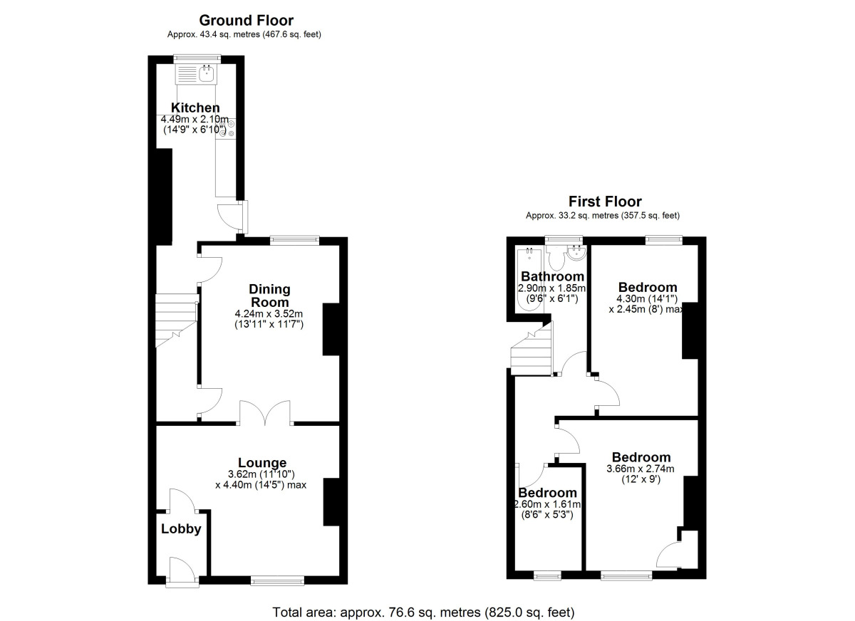 Floorplan of 3 bedroom Mid Terrace House to rent, Park Road, Consett, Durham, DH8