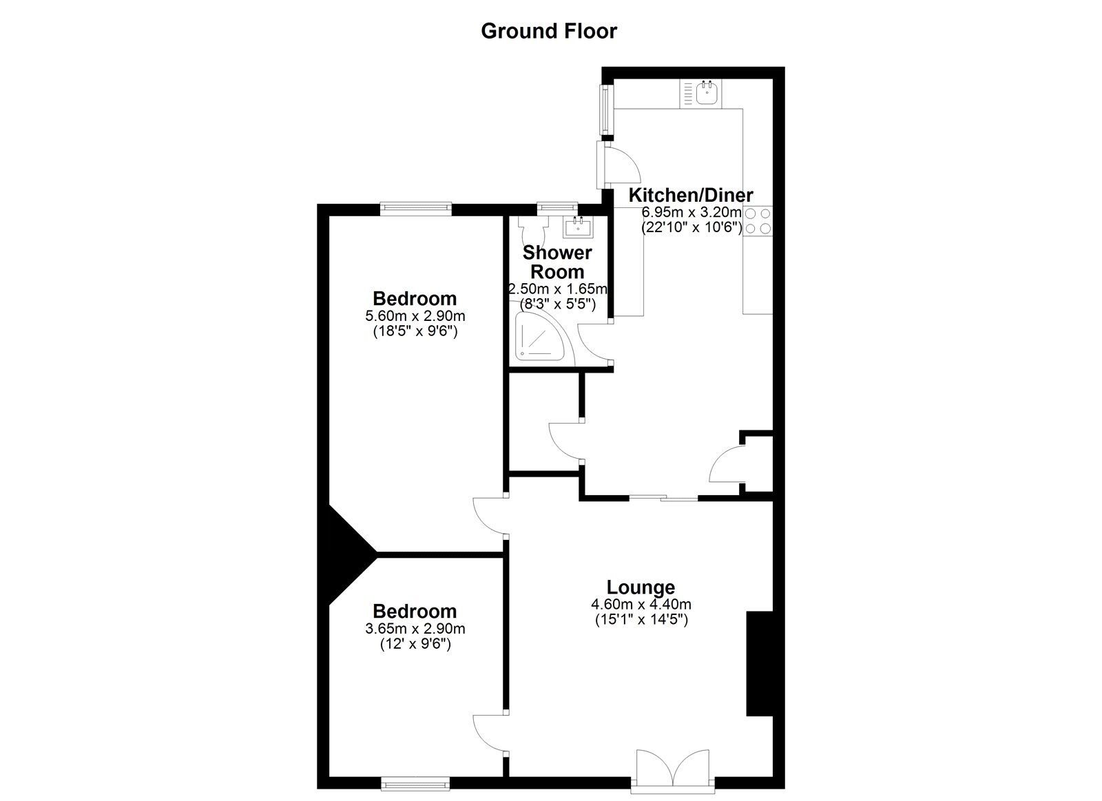 Floorplan of 2 bedroom Mid Terrace Bungalow for sale, Lea Side, Consett, Durham, DH8