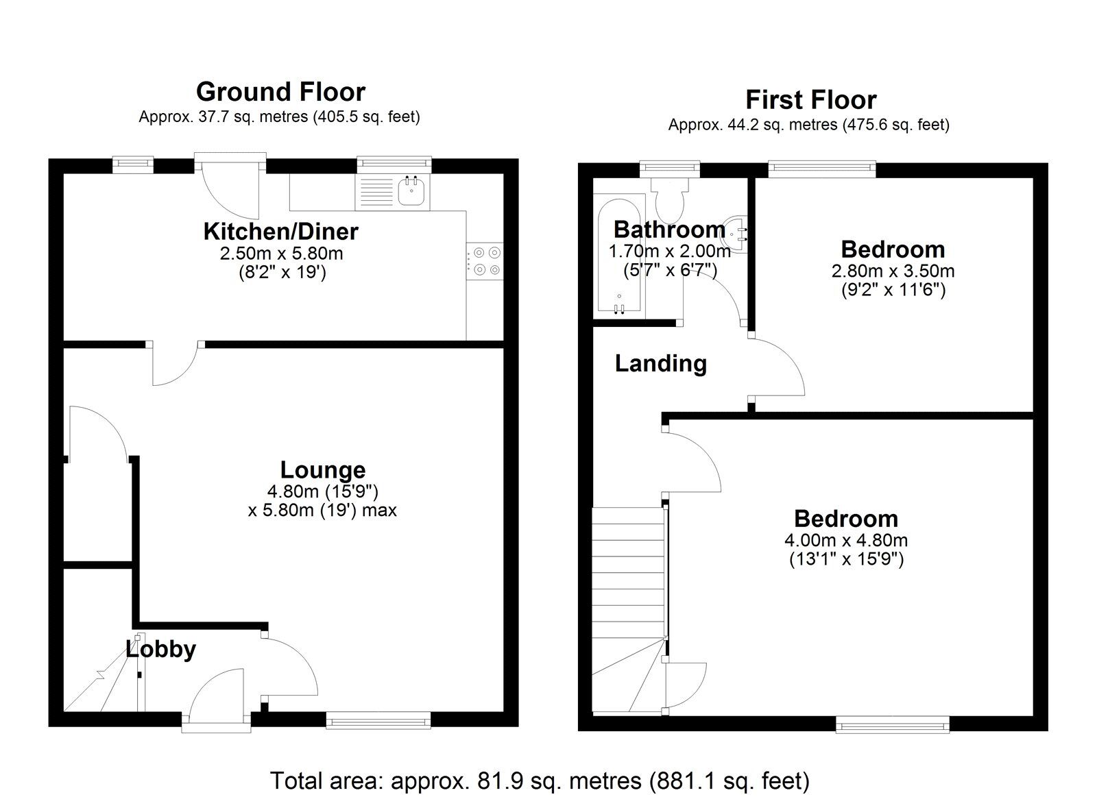 Floorplan of 2 bedroom Mid Terrace House for sale, Edith Street, Consett, Durham, DH8