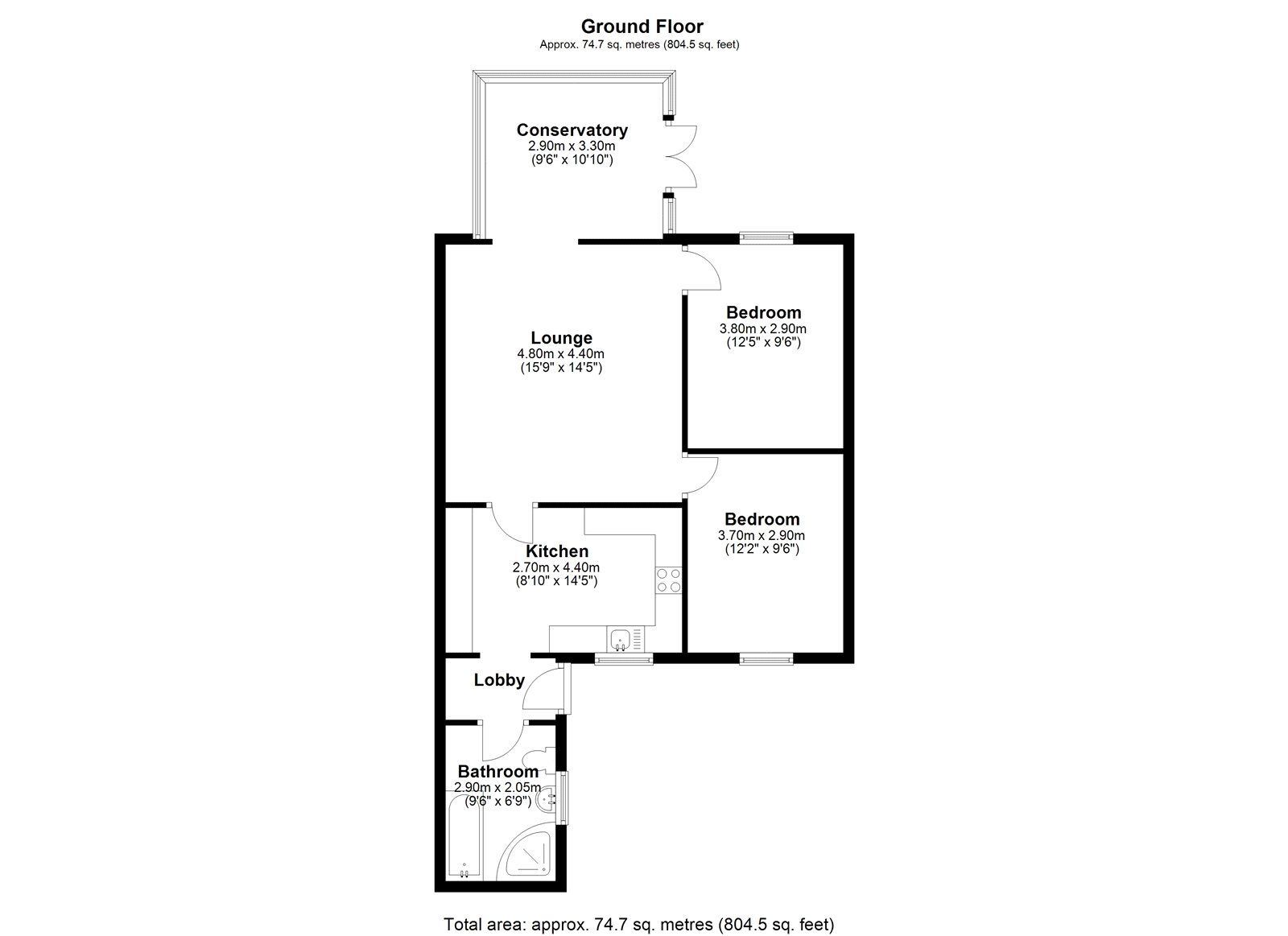 Floorplan of 2 bedroom Mid Terrace Bungalow for sale, Villa Real Bungalows, Consett, Durham, DH8