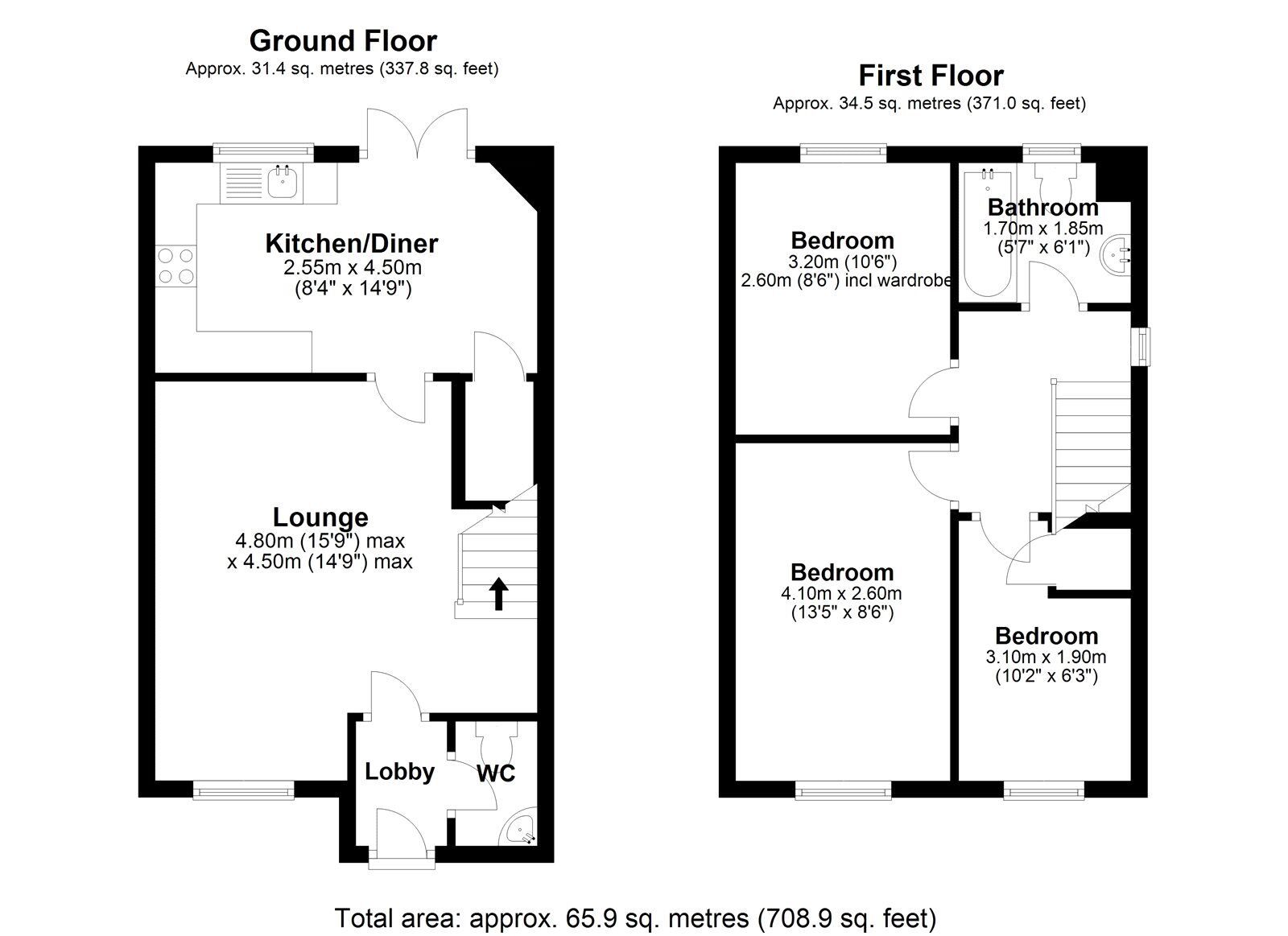 Floorplan of 3 bedroom End Terrace House for sale, Arkless Grove, The Grove, Durham, DH8