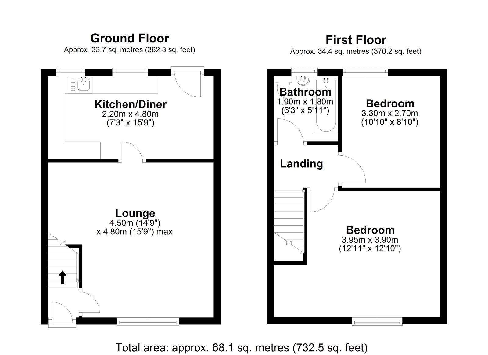 Floorplan of 2 bedroom Mid Terrace House for sale, Alwyn Gardens, Consett, Durham, DH8