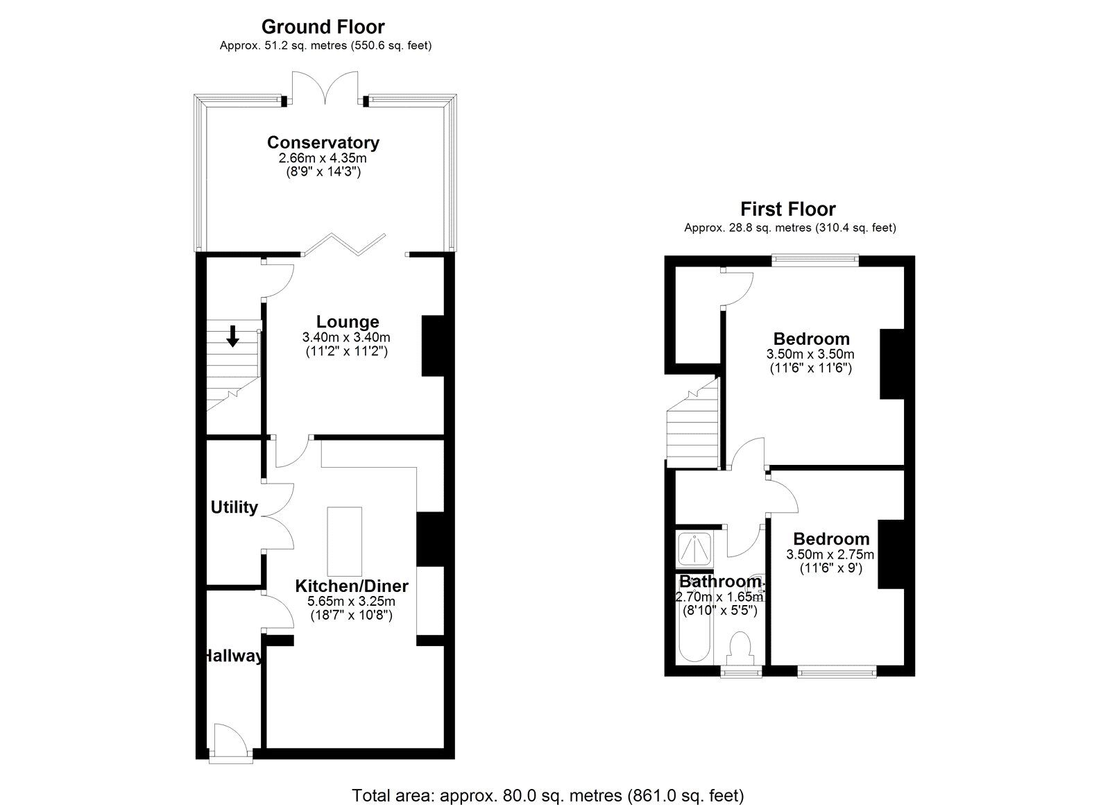 Floorplan of 2 bedroom Semi Detached House for sale, Allison Gardens, Consett, Durham, DH8