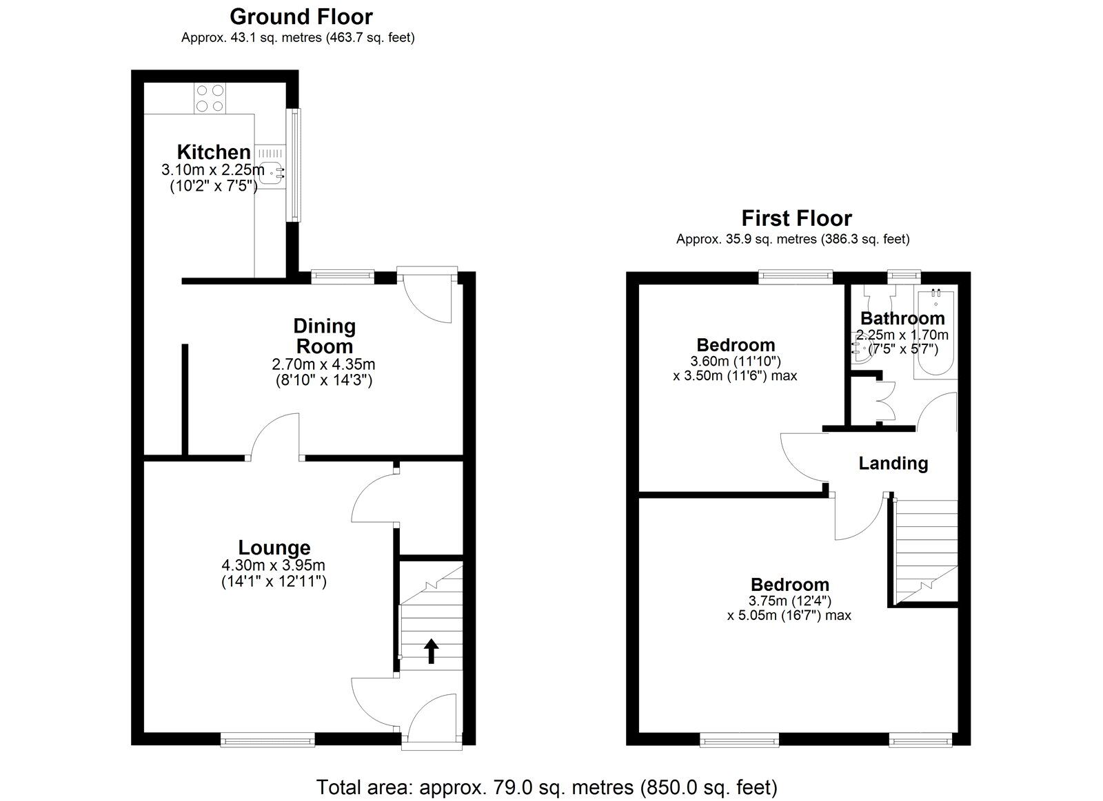 Floorplan of 2 bedroom Mid Terrace House for sale, East View, Dipton, Durham, DH9