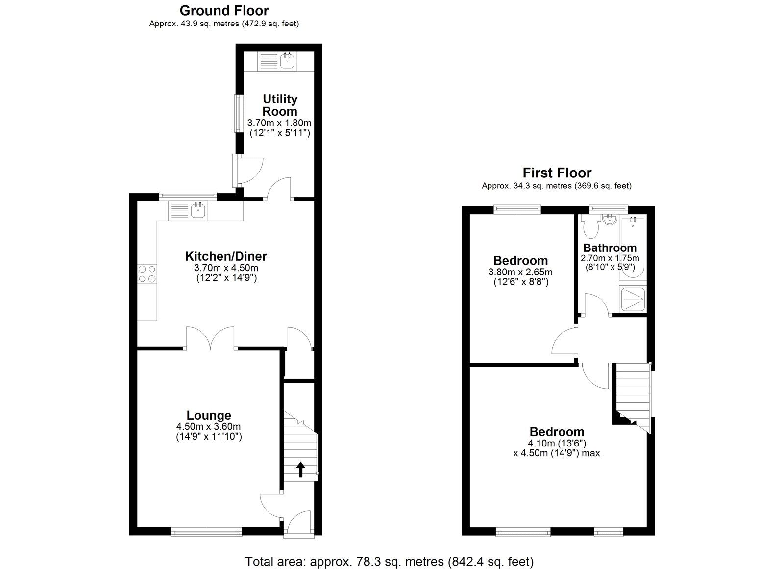 Floorplan of 2 bedroom Mid Terrace House for sale, Aynsley Terrace, Consett, Durham, DH8