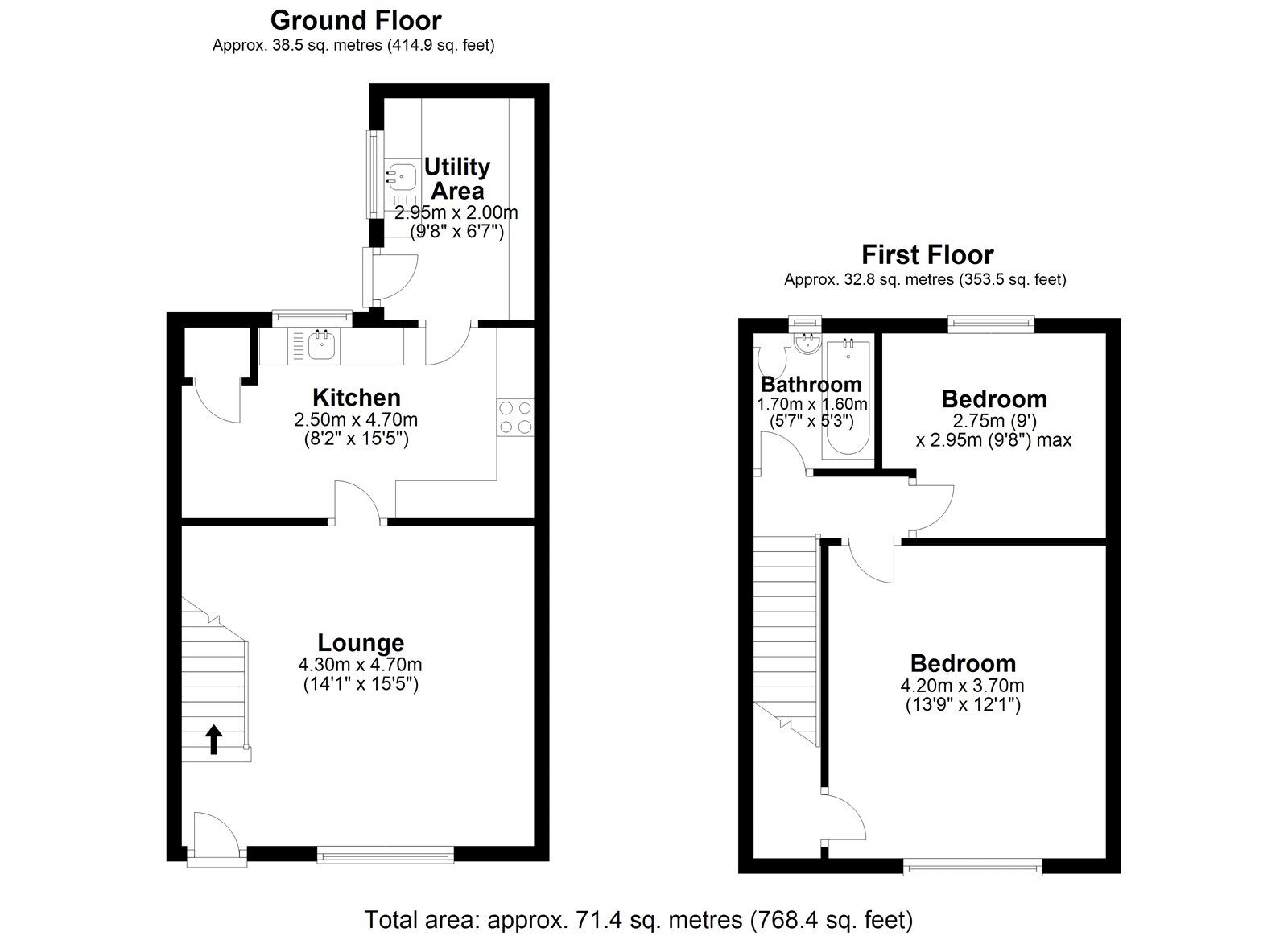 Floorplan of 2 bedroom Mid Terrace House for sale, Henley Gardens, Consett, Durham, DH8