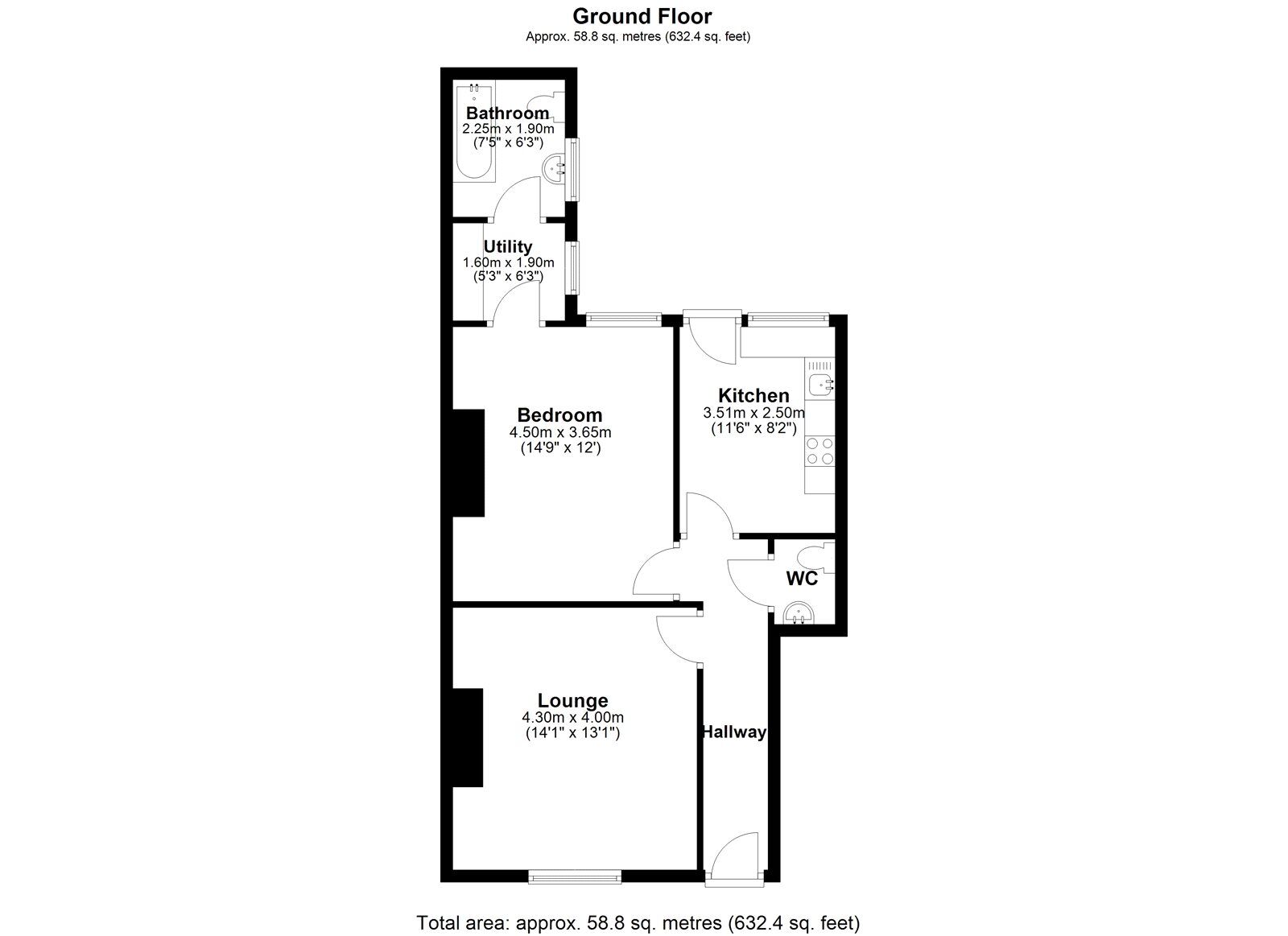 Floorplan of 1 bedroom Mid Terrace Flat for sale, Robson Street, Consett, Durham, DH8