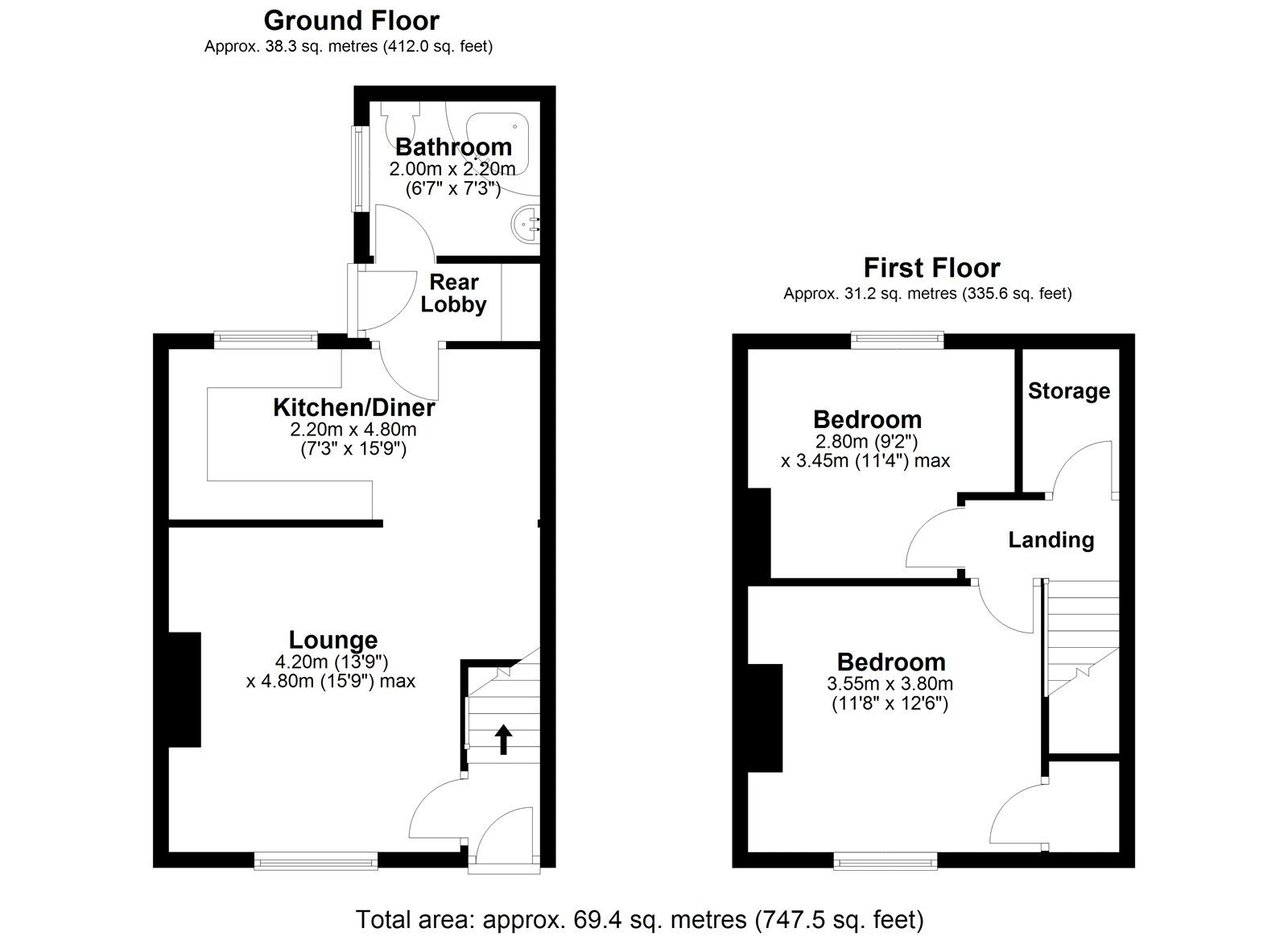 Floorplan of 2 bedroom Mid Terrace House for sale, Durham Road, Blackhill, Durham, DH8