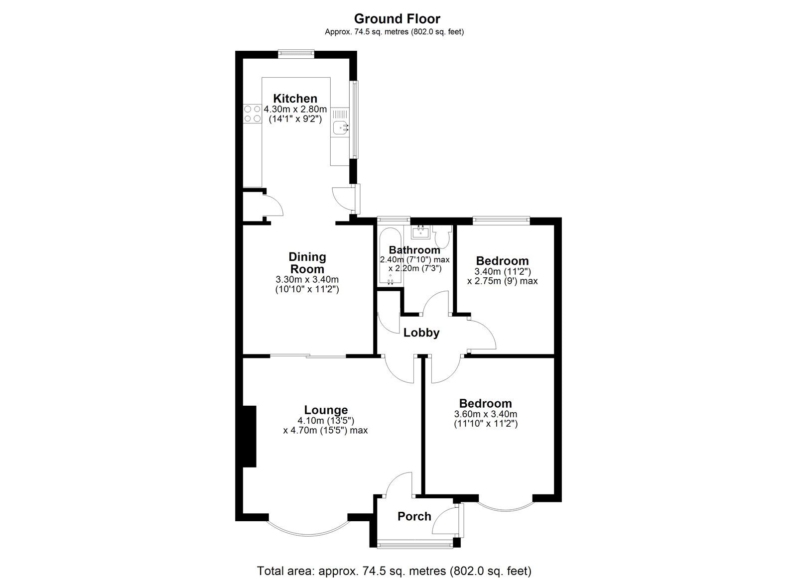 Floorplan of 2 bedroom Semi Detached Bungalow for sale, Barley Mill Crescent  Bridgehill, Consett, County Durham, DH8