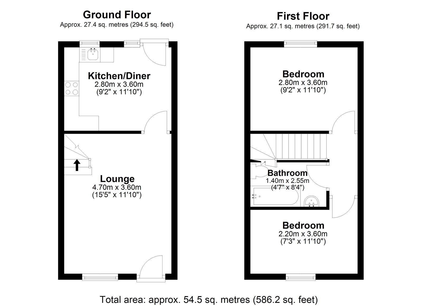 Floorplan of 2 bedroom Mid Terrace House for sale, Oakfield Lane, The Grove, Consett, Durham, DH8