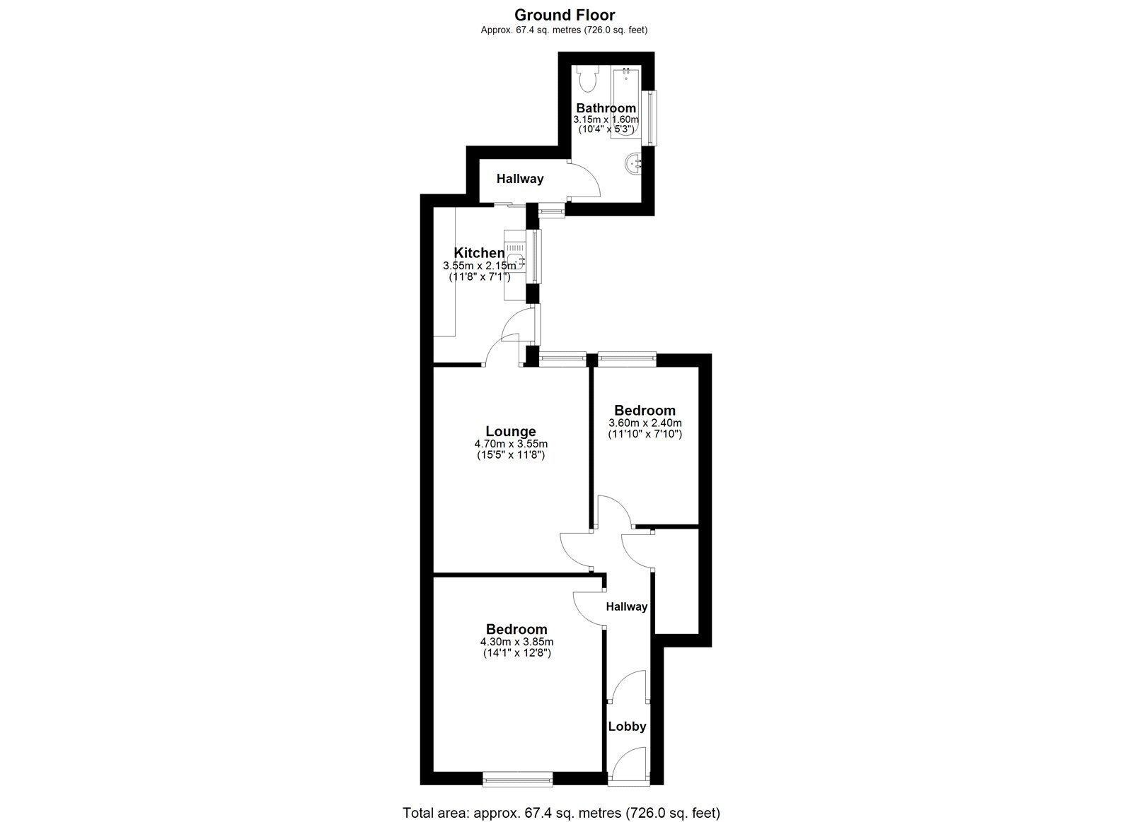 Floorplan of 2 bedroom Mid Terrace Flat for sale, Gladstone Street, Consett, Durham, DH8