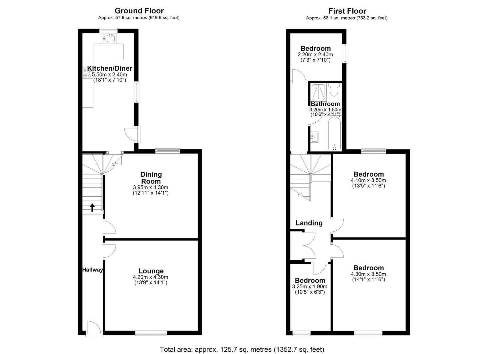 Floorplan of 4 bedroom Mid Terrace House to rent, Laburnum Avenue, Consett, Durham, DH8