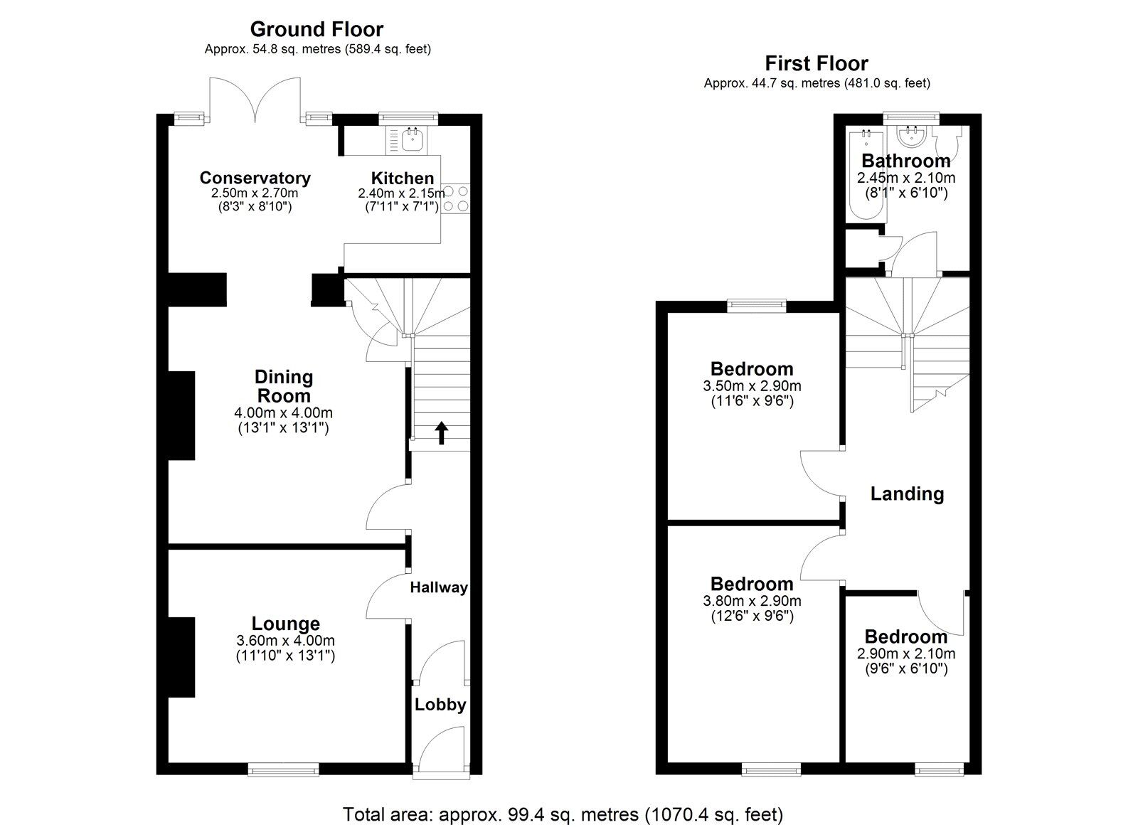Floorplan of 3 bedroom Mid Terrace House to rent, Maudville, Consett, Durham, DH8