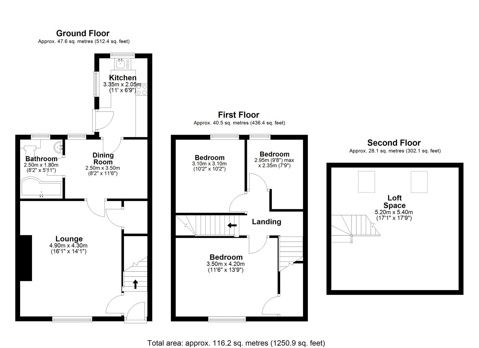 Floorplan of 3 bedroom Mid Terrace House for sale, South Cross Street, Leadgate, Consett, Durham, DH8