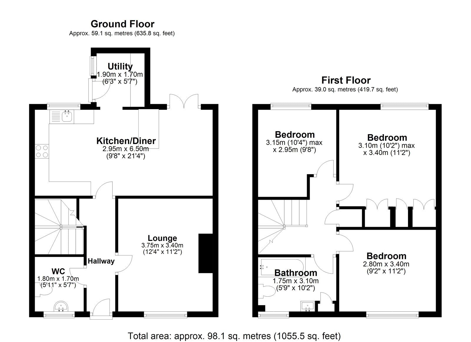Floorplan of 3 bedroom Mid Terrace House for sale, Kilchurn, Blackhill, Consett, Durham, DH8